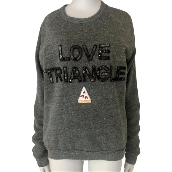 Bow & Drape Tops - BOW & DRAPE “Love Triangle” Pizza Sequin Embellished Grey Sweatshirt Size M